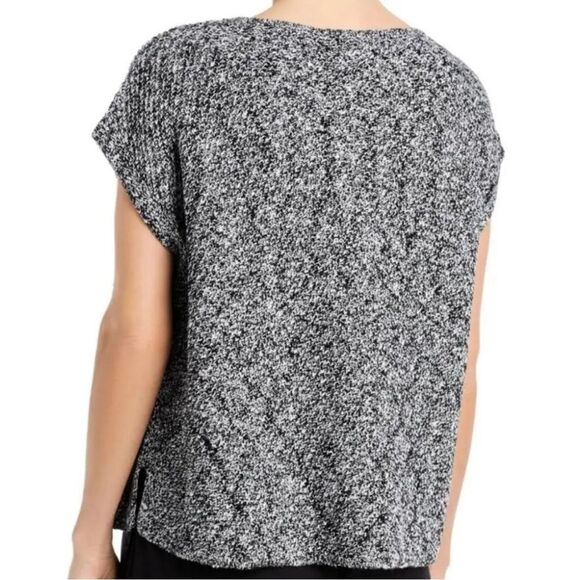 Eileen Fisher White Black Pointelle Linen Blend Bateau Neck Sweater Top Small - Picture 3 of 12